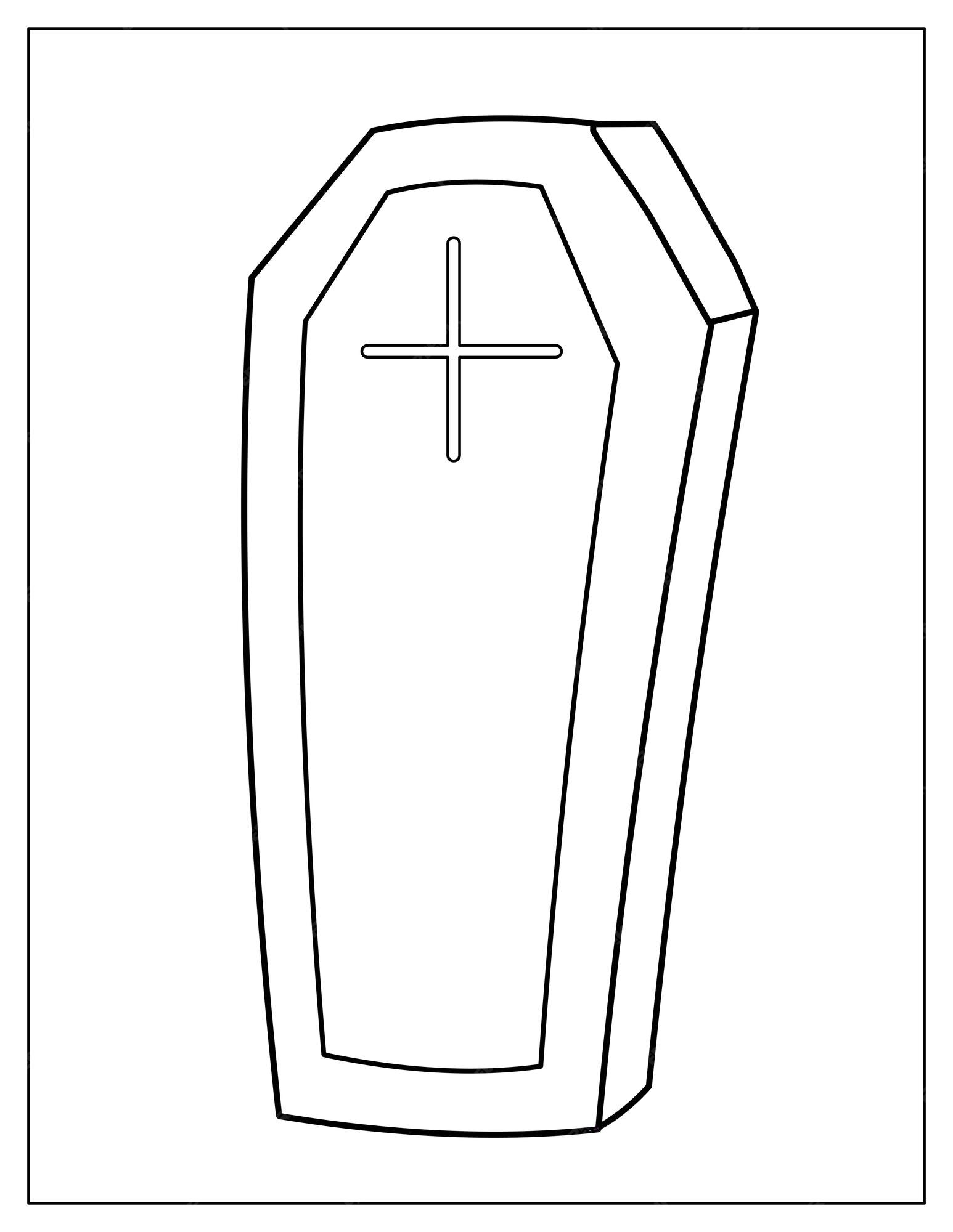 Premium vector halloween coloring page with coffin spooky print in cartoon style for coloring book in us letter