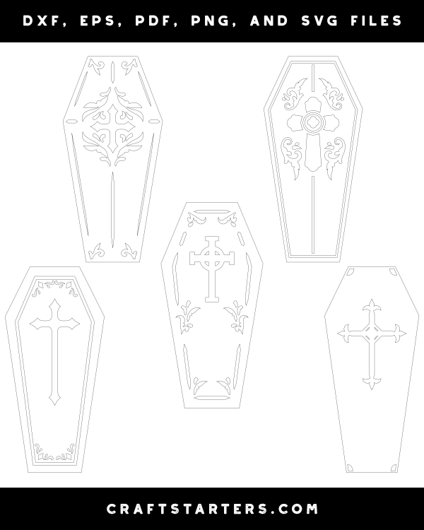Gothic coffin outline patterns dfx eps pdf png and svg cut files