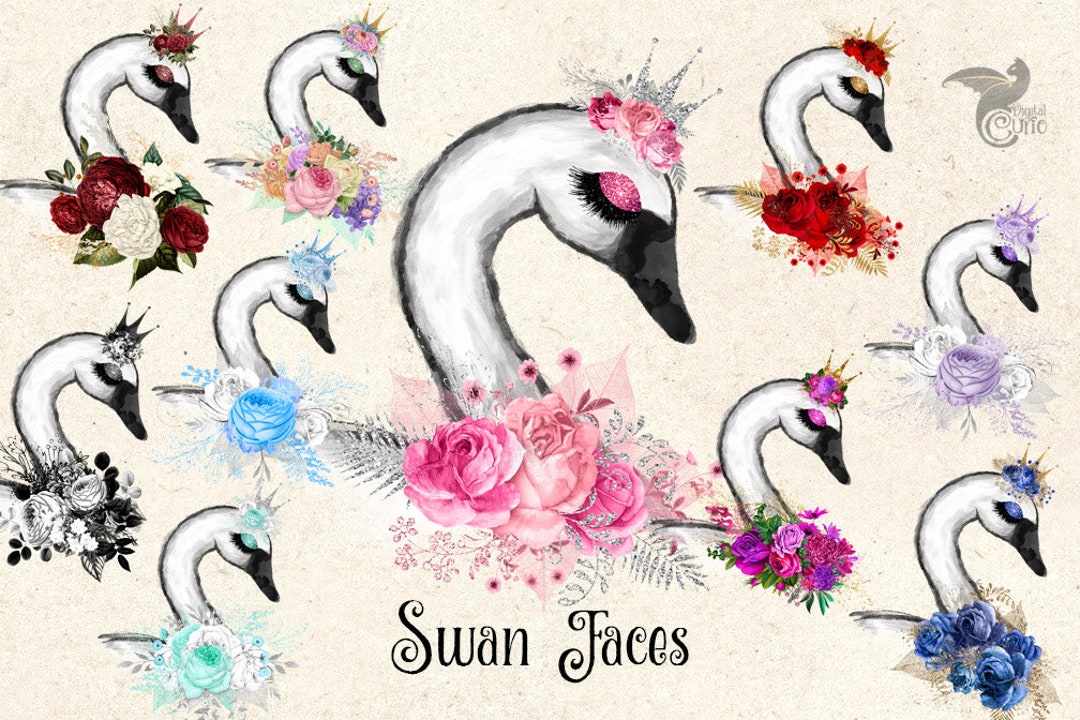 Swan faces clipart imãgenes prediseãadas de cisne imãgenes prediseãadas de hermosos ojos de cisne cisnes florales colores pastel pestaãas bonitas acuarelas de cisne de brillo