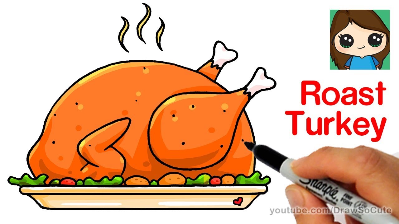 How to draw a roast turkey dinner easy realistic