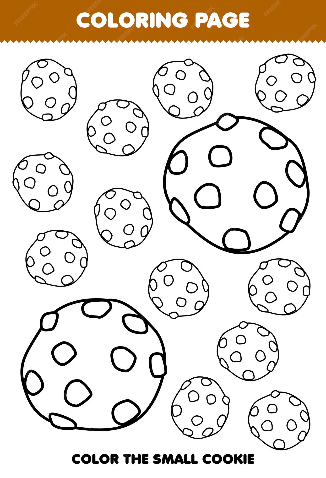 Premium vector education game for children coloring page big or small picture of cookie printable worksheet