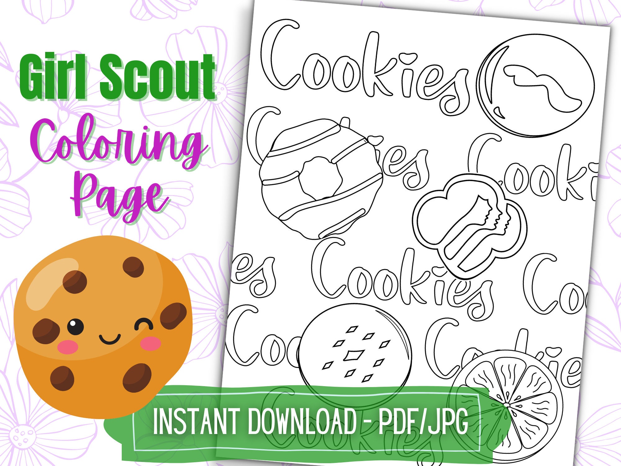 Girl scout coloring page printable coloring pages for daisy brownie junior girl scouts digital download girl scout cookie download now