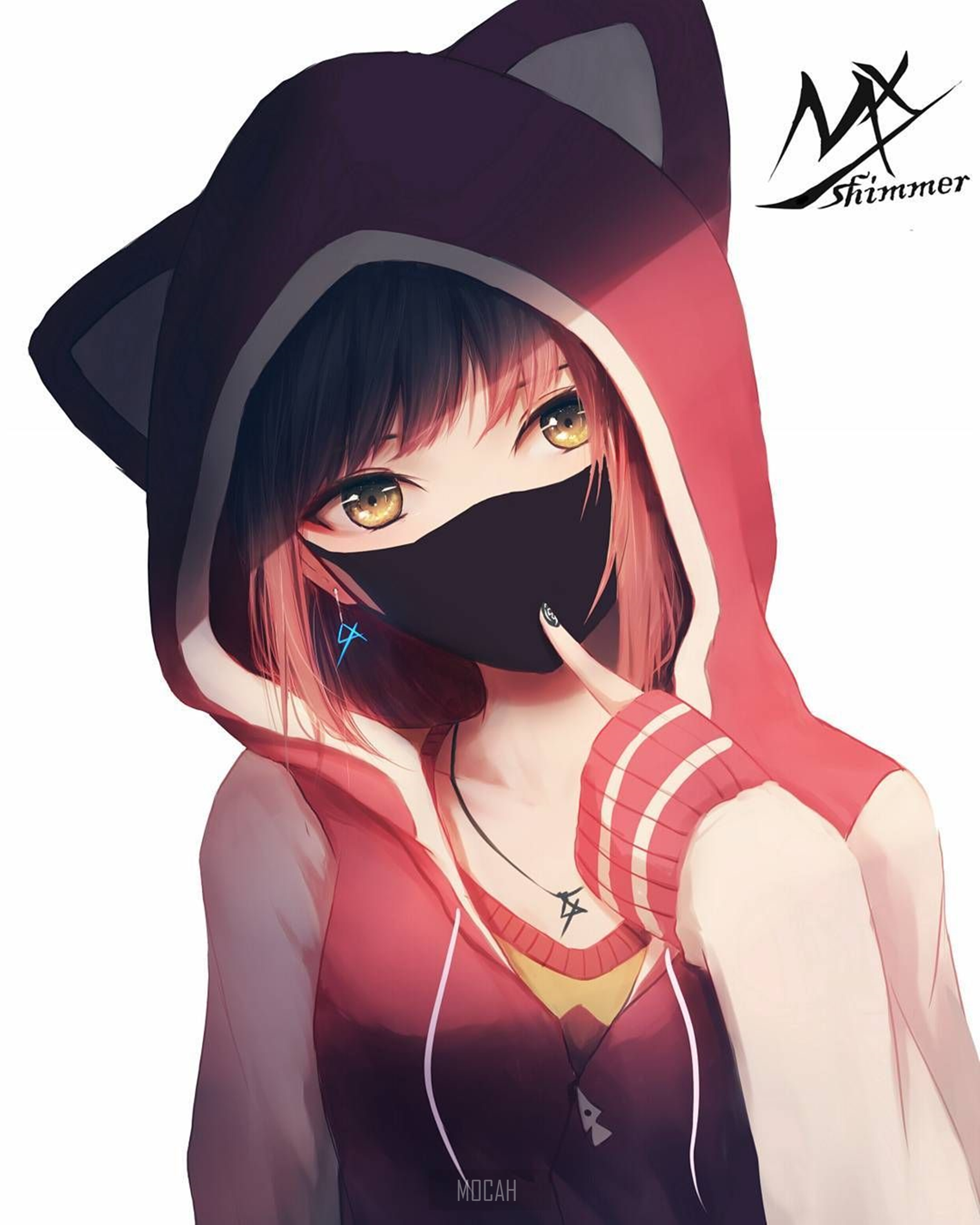 Anime girl anime mask yellow eyes face hoods mx shimmer wallpaper hd download x