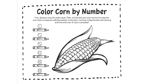 Color corn by number coloring pages
