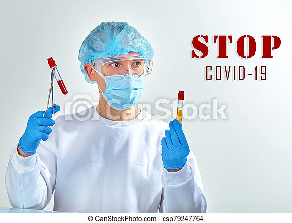 Stop coronavirus covid medical background template wallpaper coronavirus disease concept doctor in mask with blood canstock
