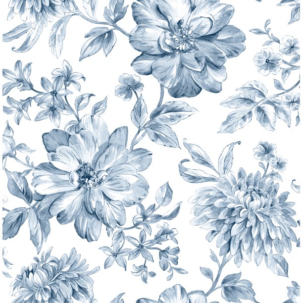 Brewster gabriela blue floral wallpaper
