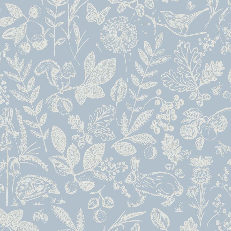 Arthouse folk floral denim blue wallpaper