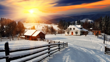 Sunrise winter country