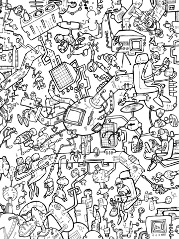 Crazy tech thing doodle coloring page free printable coloring pages