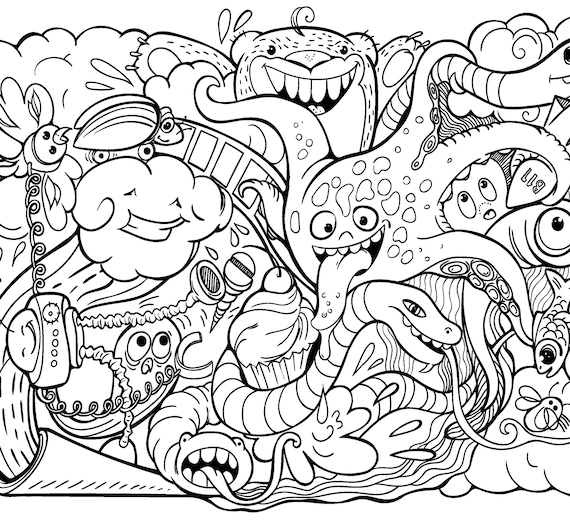 Adult coloring page of doodle of crazy sea