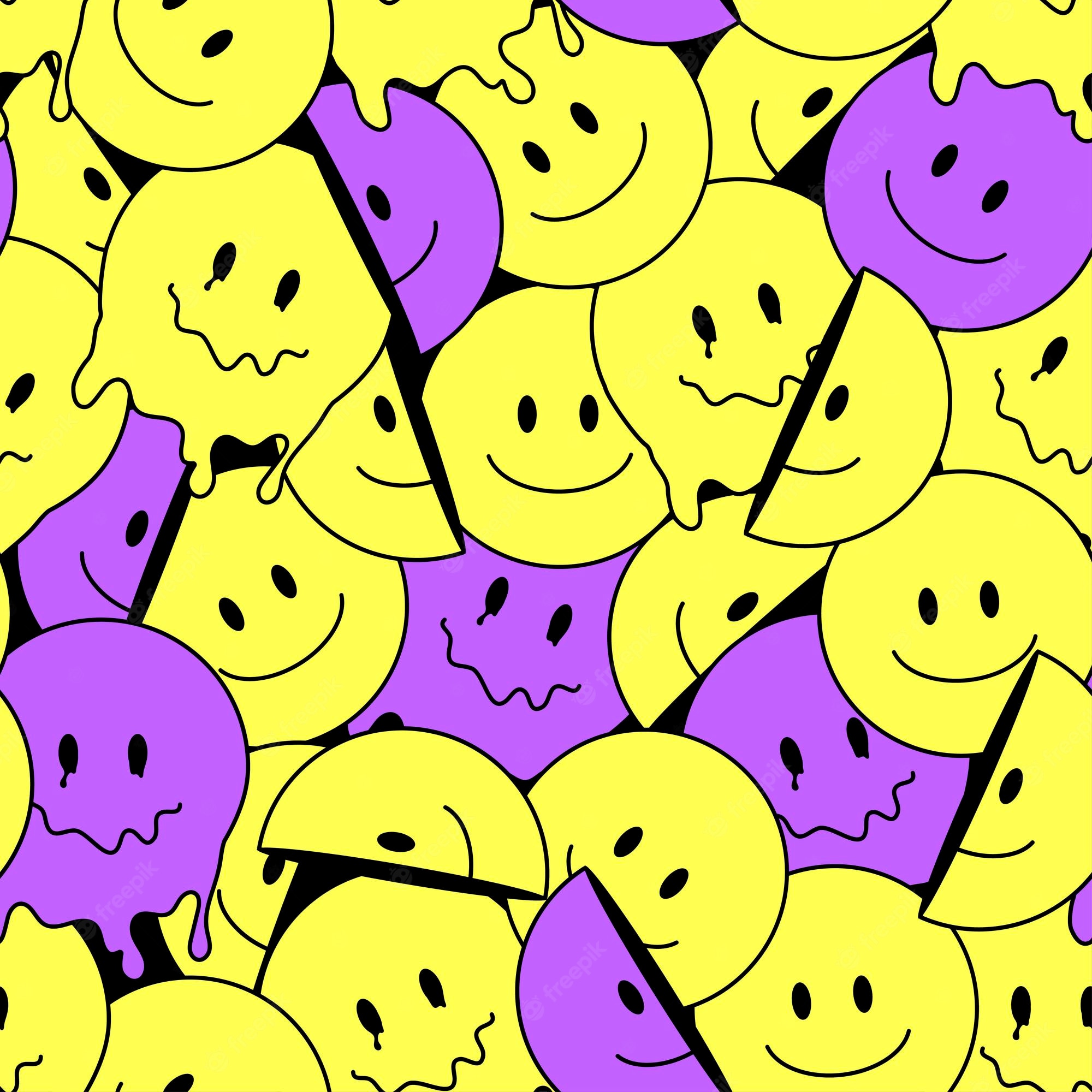Premium vector funny smile crazy melted face seamless pattern art vector illustration psychedelic retrro graphic positive good vibes smiley faces acid high melt trip wallpaper seamless pattern yk aesthetic