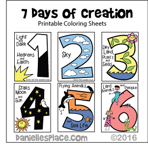 The seven days of creation bible coloring sheets