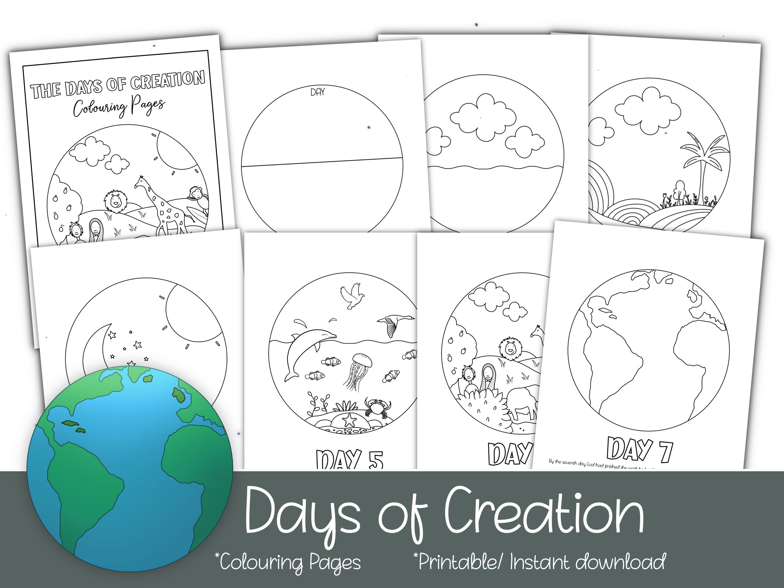 Printable colouring page days of creation sunday school colouring activity kids bible verse activity kids colouring digital download