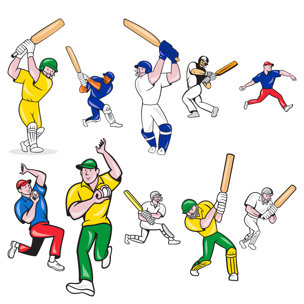 Cricket player cartoon set on