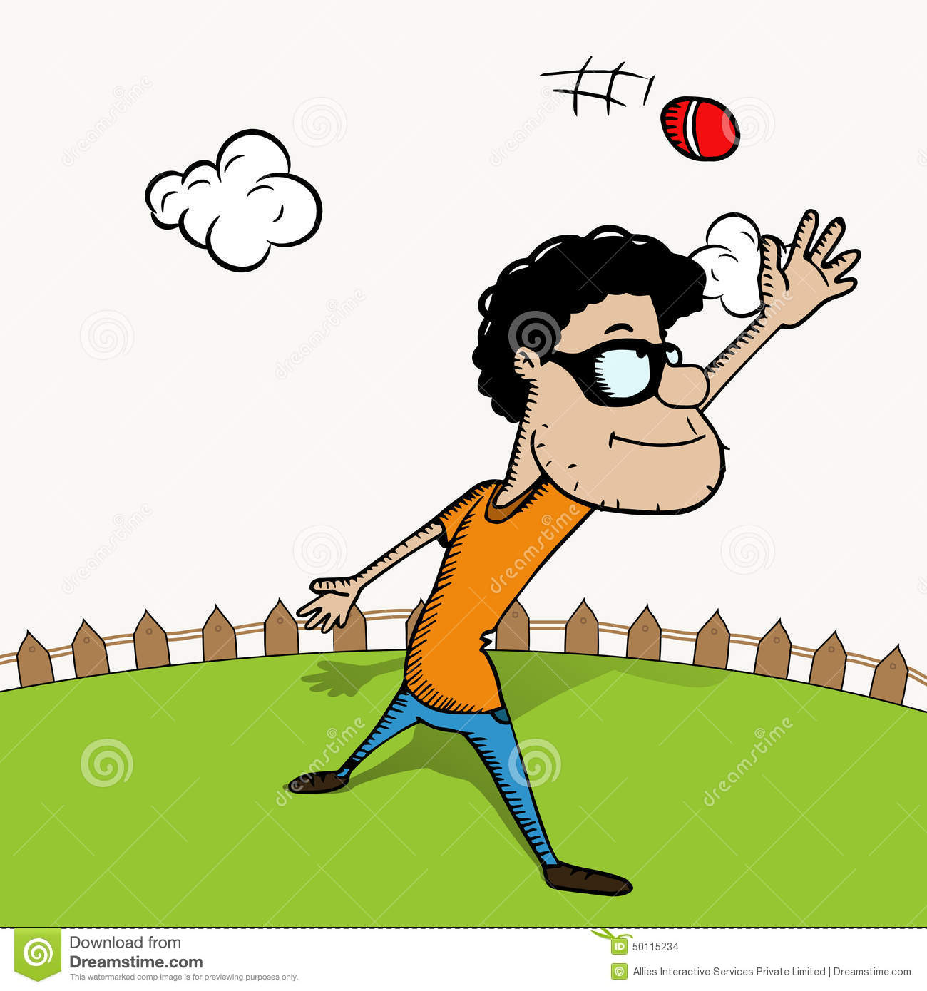 Funny cartoon with ball for cricket illustration