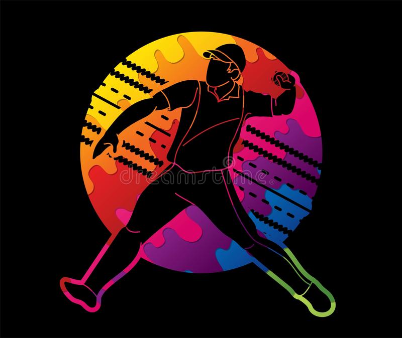 Cricket batsman sport player action cartoon graphiccricket bowler sport player action cartoon graphic stock vector