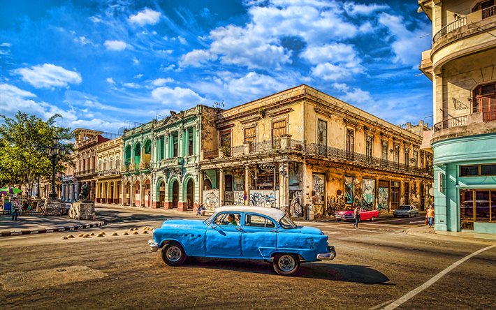 Download wallpapers havana k streets cuban cities blue car hdr cuba cityscapes for desktop free pictures for desktop free