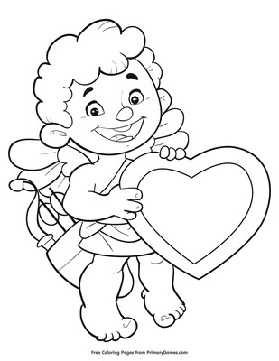 Cupid holding a heart coloring page â free printable pdf from