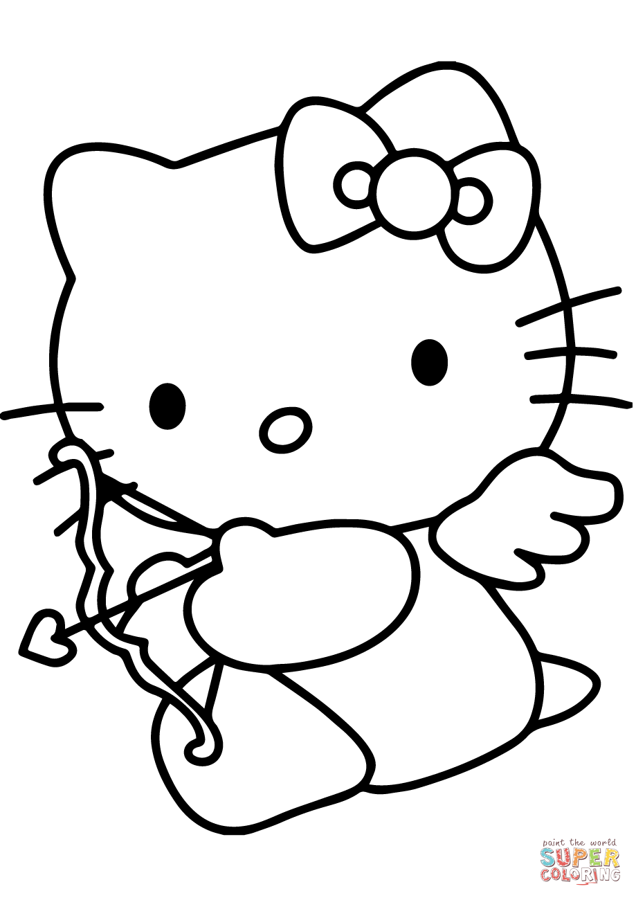 Hello kitty valentines day cupid coloring page free printable coloring pages