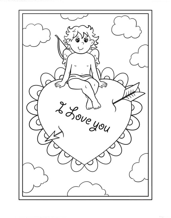 Valentines day coloring page i love you fun coloring page valentine coloring sheet cupid kids coloring valentines printable cupid