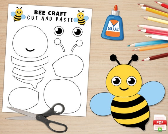 Bee craft printable template spring activities bee coloring page build a bee insect craft us letter and a size download now