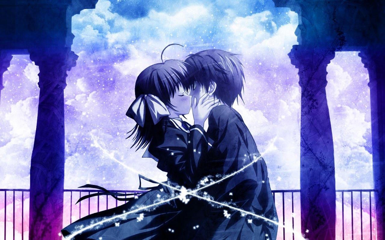 Cute anime girl and boy kiss wallpapers
