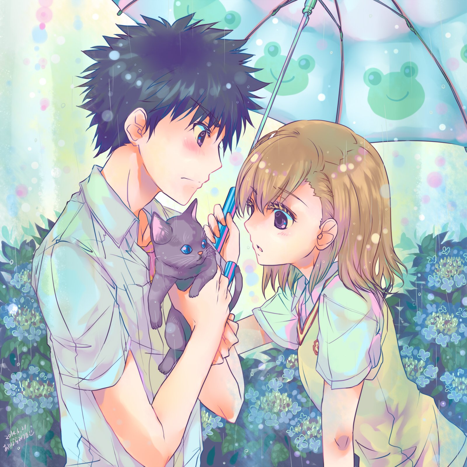 Umbrella anime couple cat cute girl boy rain love wallpapers hd desktop and mobile backgrounds