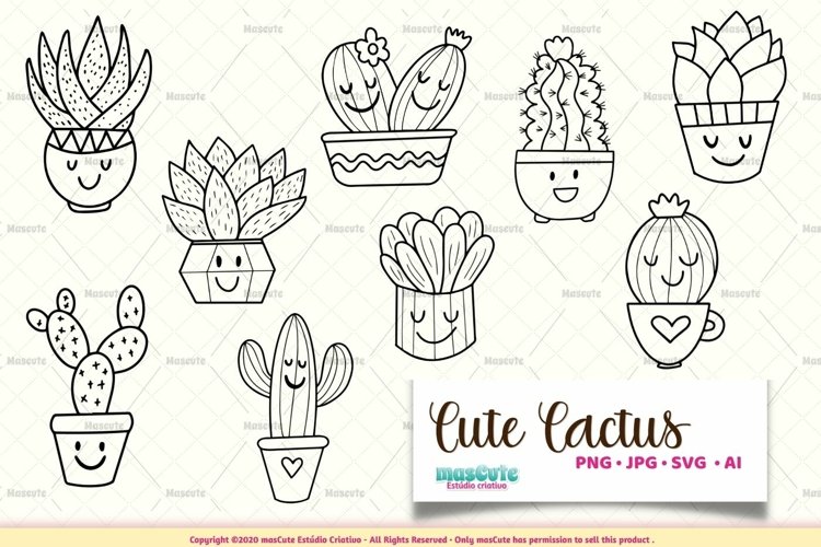 Cute cactus coloring pages svg bundle