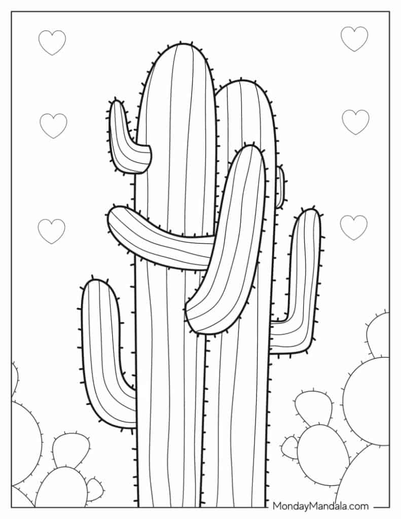 Cactus coloring pages free pdf printables