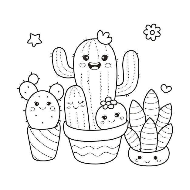 Premium vector cute cactus coloring page