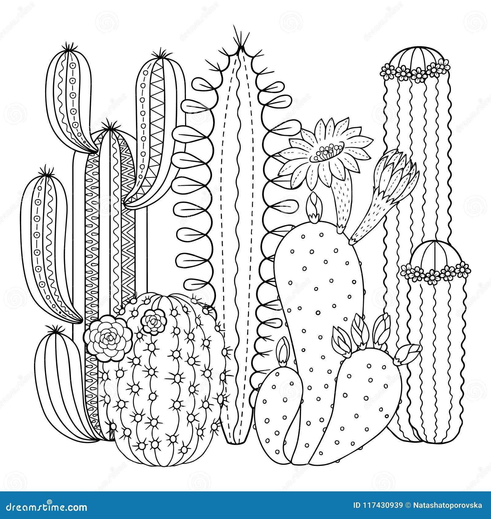 Vector coloring page linear image on white background cute cactus for page for coloring book contour image of cactus scribble fo stock vector