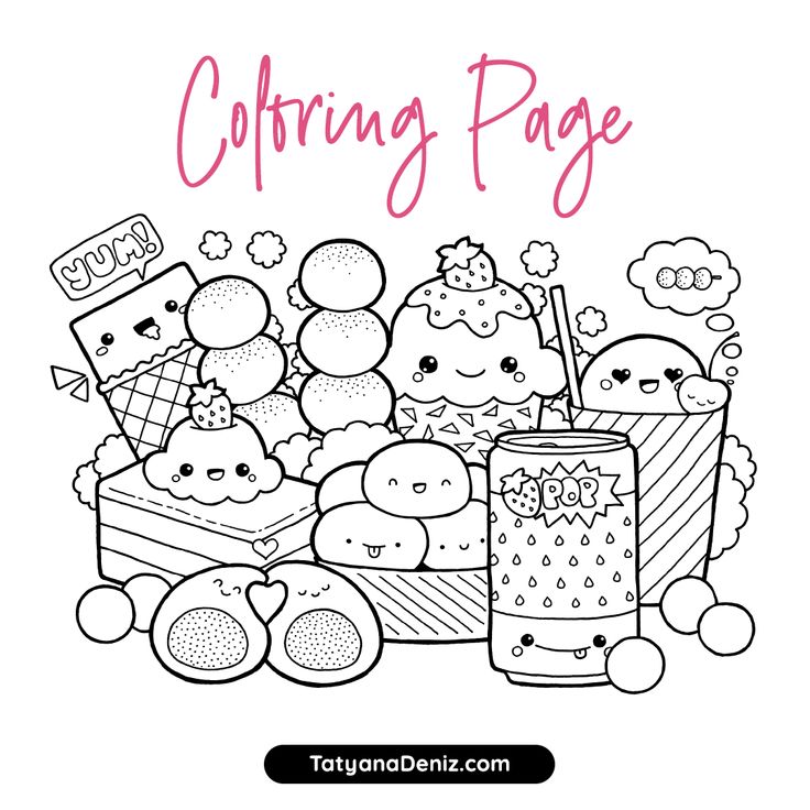 Free coloring page with kawaii food doodle