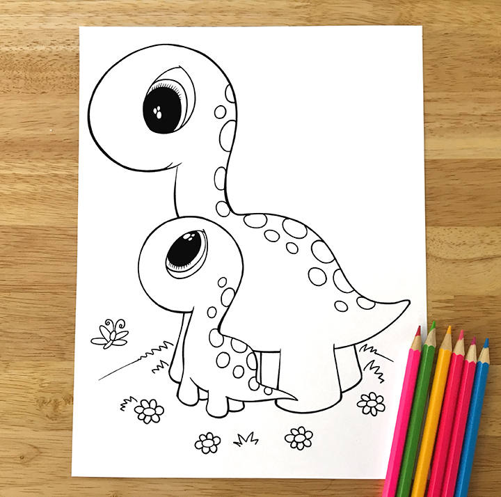 Cute dinosaurs coloring page downloadable pdf file