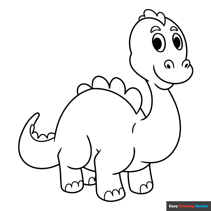 Cute dinosaur coloring page easy drawing guides