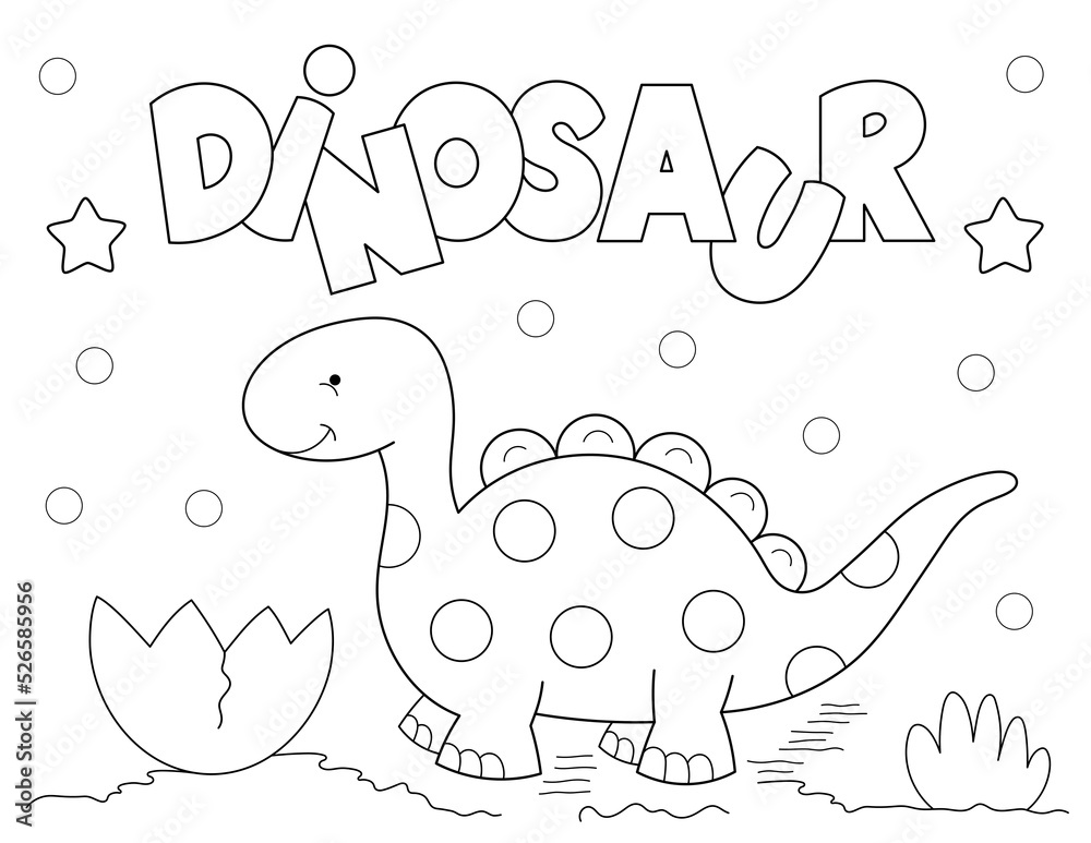 Dinosaur coloring page for kids cute black and white design with fun letters and more shapes to color you can print it on standard x inch paper illustration