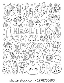 Doodle coloring page cute vegetables fruits stock vector royalty free