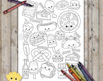 Printable junk food coloring page digital download hand
