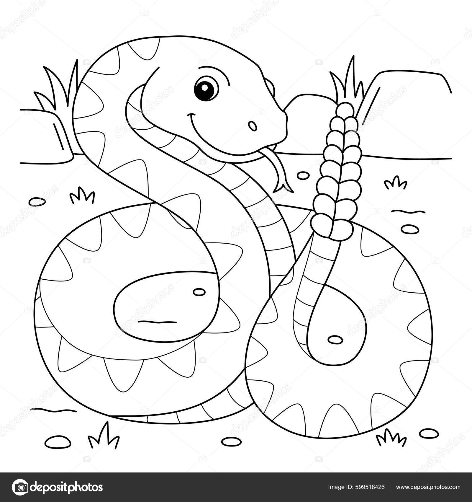 Cute funny coloring page rattlesnake provides hours coloring fun children stock vector by abbydesign