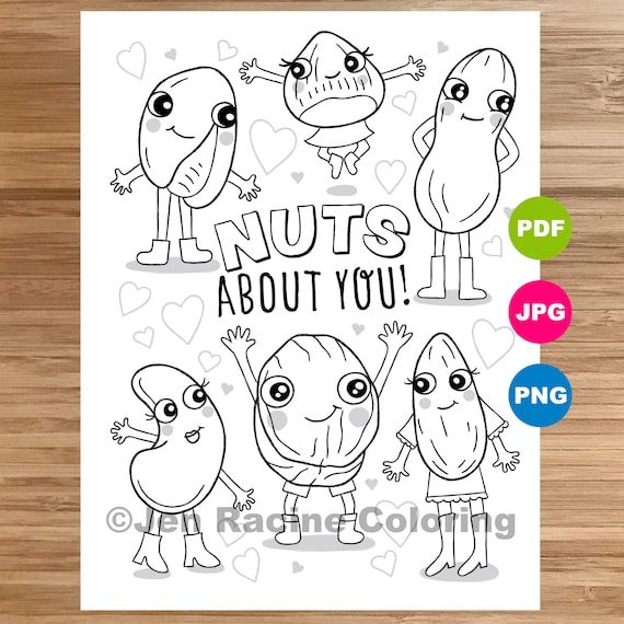 Nuts about you coloring page funny puns coloring page for kids yummy puns coloring book cute kids coloring