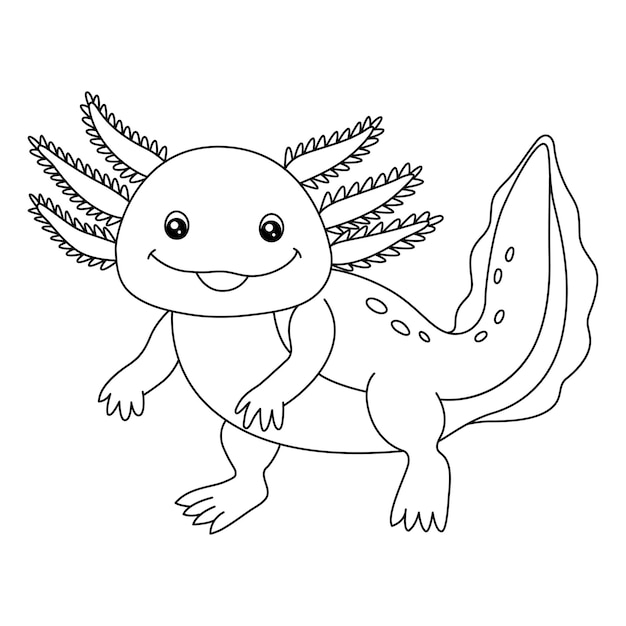Premium vector a cute and funny coloring page of an axolotl provides hours of coloring fun for children to color this page is very easy suitable for little kids and toddlers
