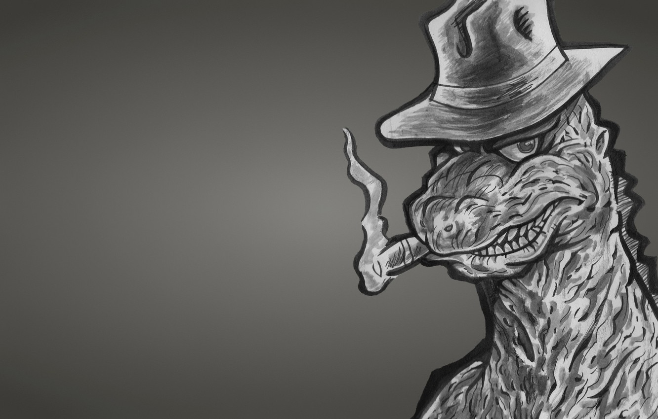 Wallpaper monster dinosaur hat cigar gangster godzilla dark background godzilla dinozaur images for desktop section ððððððððð