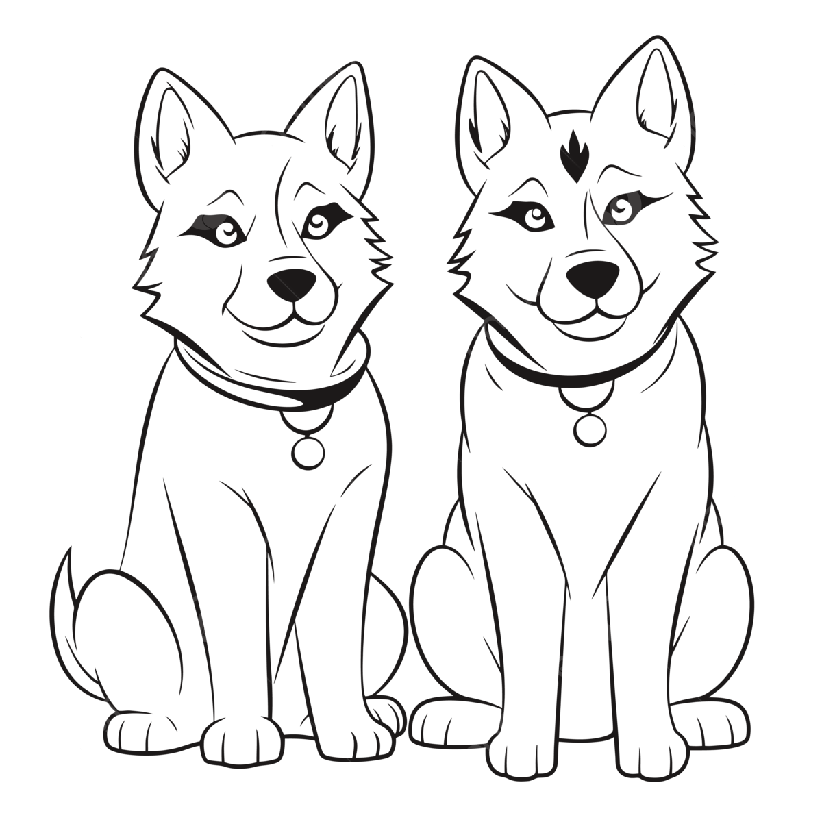 Two husky coloring pages outline sketch drawing vector wing drawing sky drawing ring drawing png and vector with transparent background for free download
