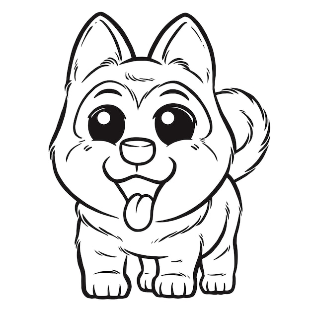 Premium vector cartoon dog coloring book for kids siberian husky puppy