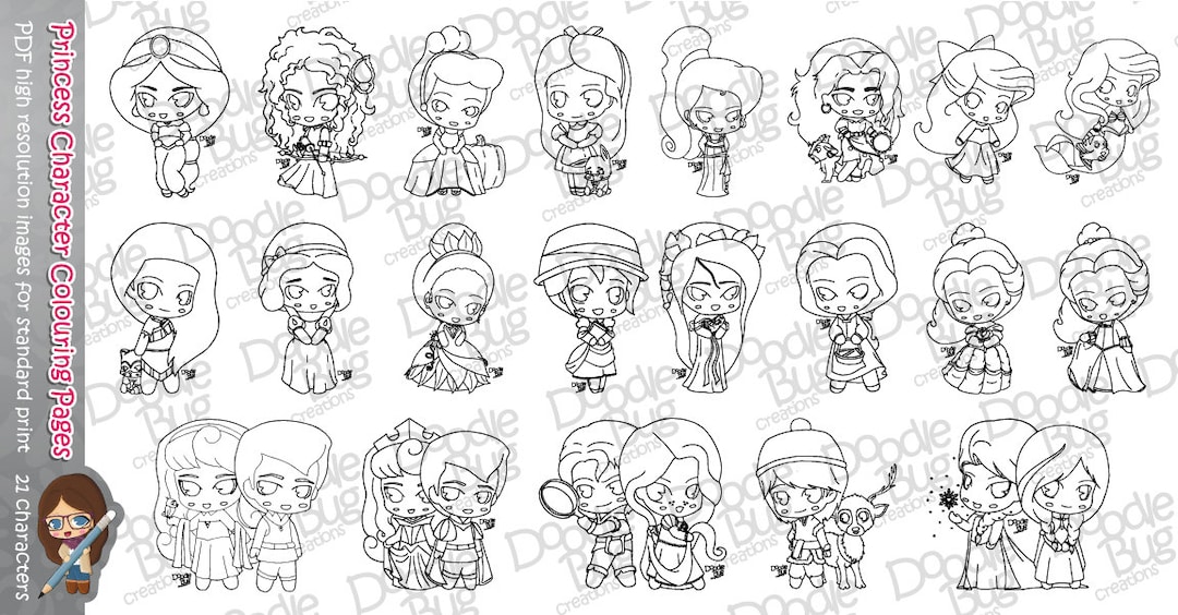 Chibi princess colouring pages download now