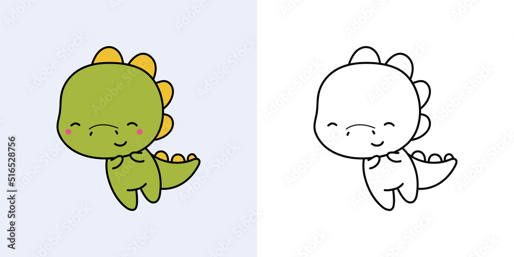 Kawaii clipart dinosaur illustration and for coloring page funny kawaii dino vector illustration of a kawaii animal for stickers baby shower coloring pages prints for clothes vector