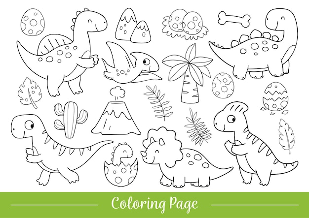 Premium vector draw vector illustration coloring page cute dinosaur doodle cartoon style