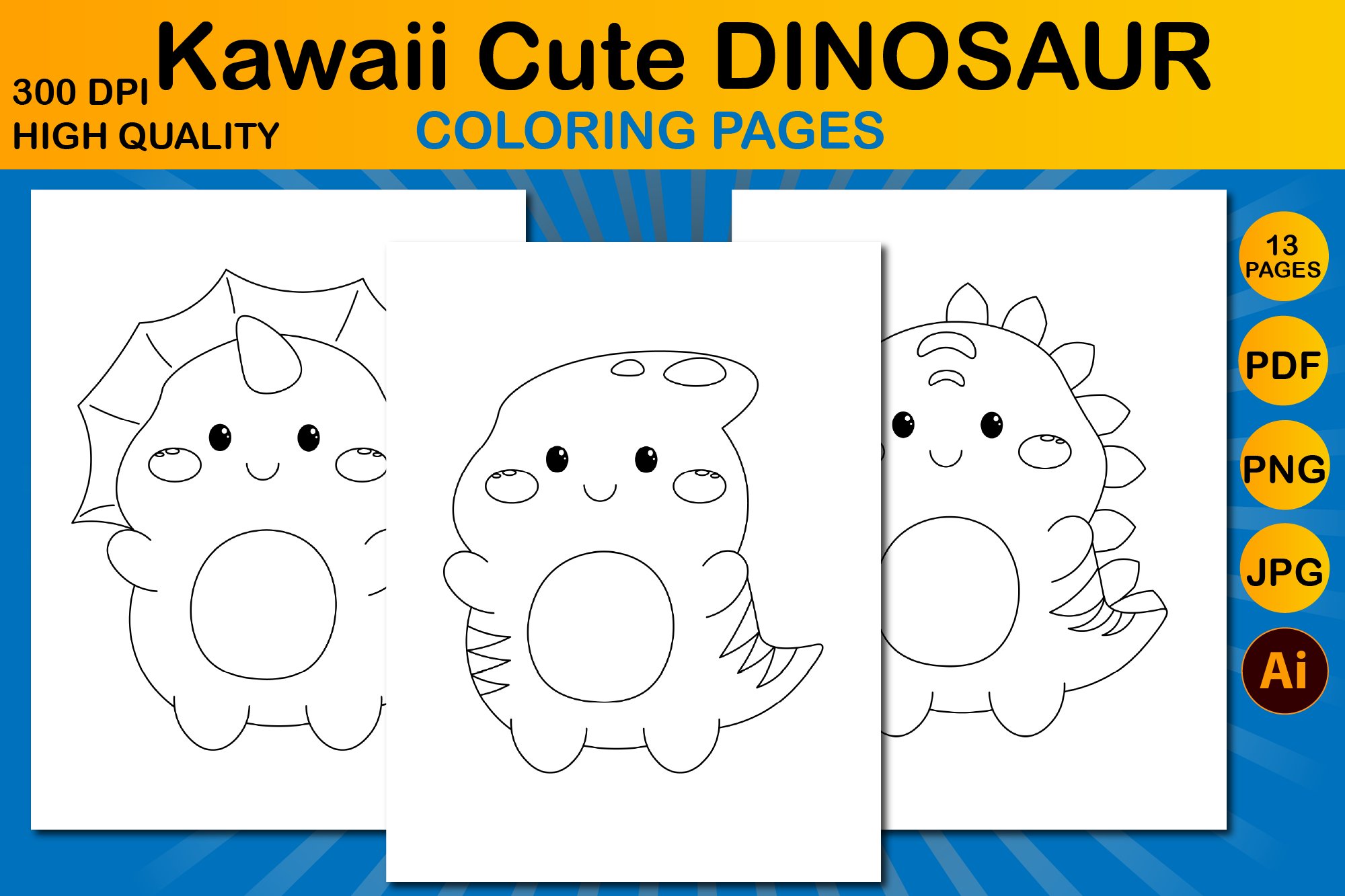 Cute dinosaur kawaii coloring pages