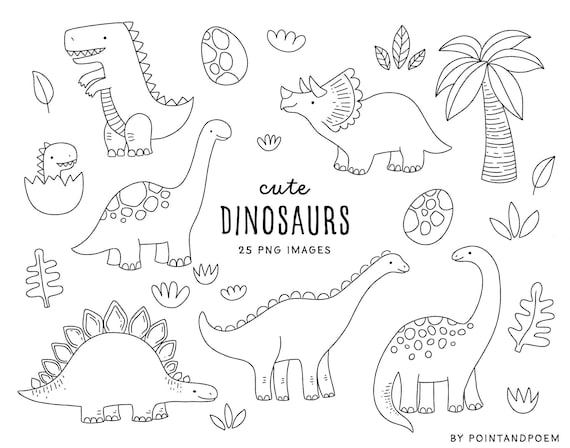 Cute dinosaur digital stamps coloring doodle clipart dino dinosaurs t