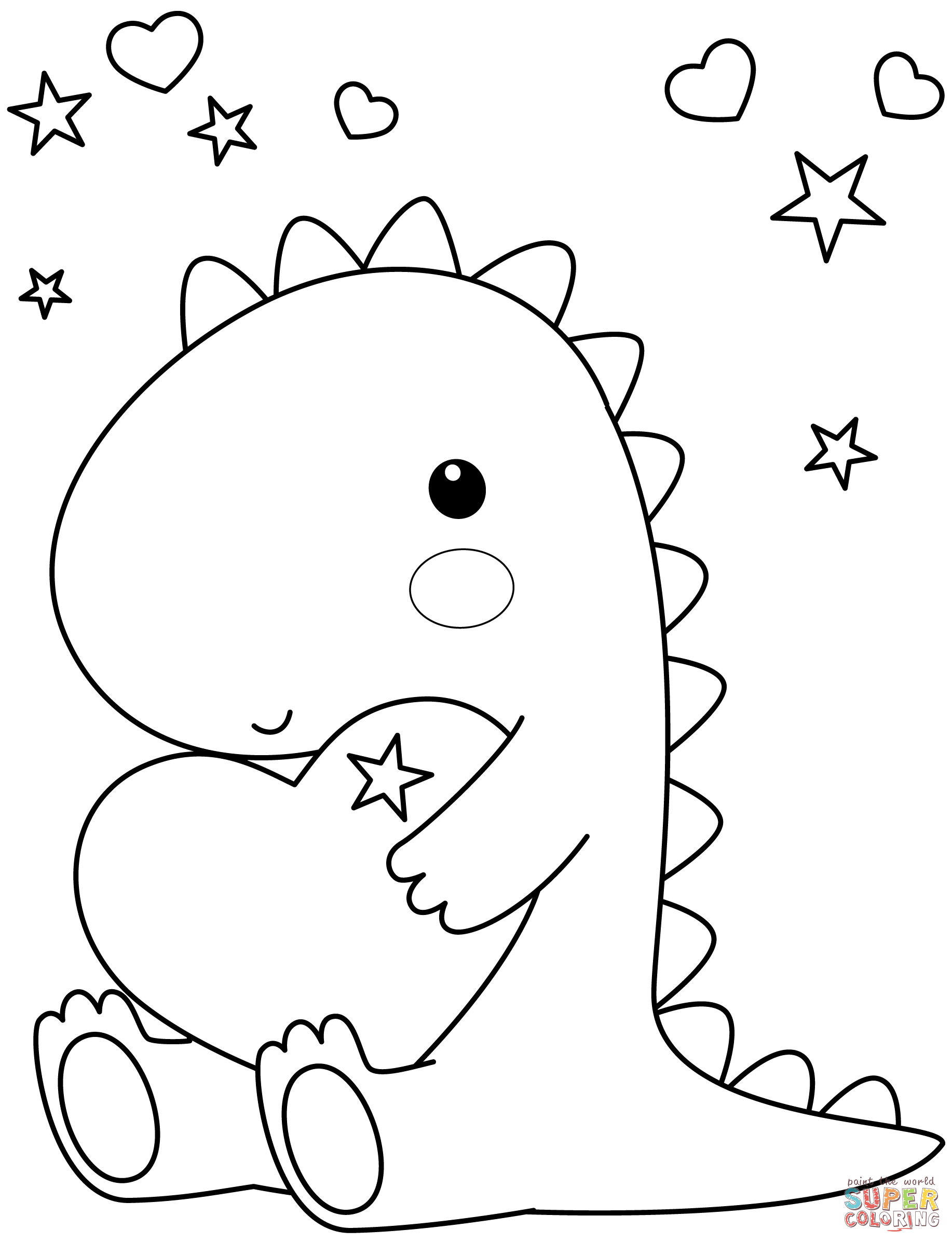 Kawaii dinosaur with heart coloring page free printable coloring pages