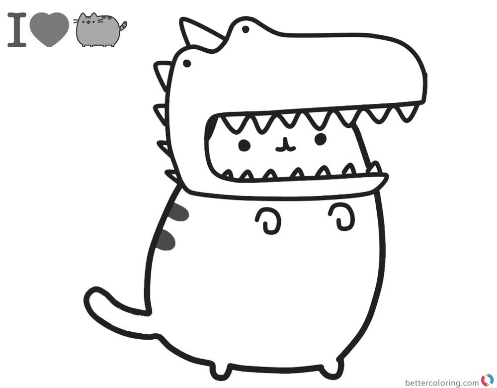 I heart pusheen dino coloring page cat coloring page pusheen coloring pages dinosaur coloring pages